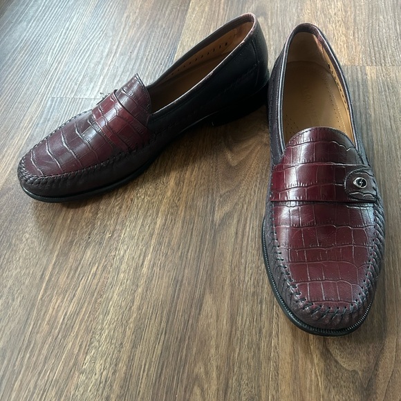 FLORSHEIM Leather Burgundy Croc Embossed Moc-Toe Slip On Loafers Men’s Size 11 D - Picture 2 of 12